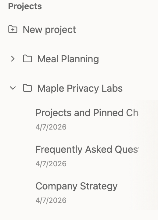 Organize Maple with Projects, Shared Context, and Pinned Chats